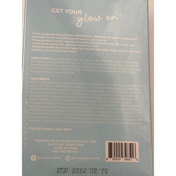 Glow on 5th Beauty Replenish and Rehydrate 6 Sheet Mask Set NIB Sealed - Picture 3 of 4